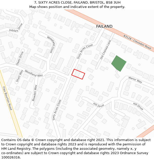 7, SIXTY ACRES CLOSE, FAILAND, BRISTOL, BS8 3UH: Location map and indicative extent of plot