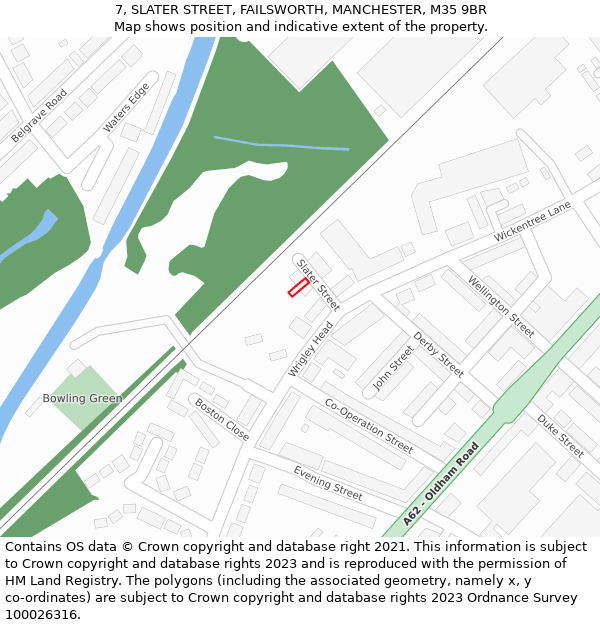 7, SLATER STREET, FAILSWORTH, MANCHESTER, M35 9BR: Location map and indicative extent of plot