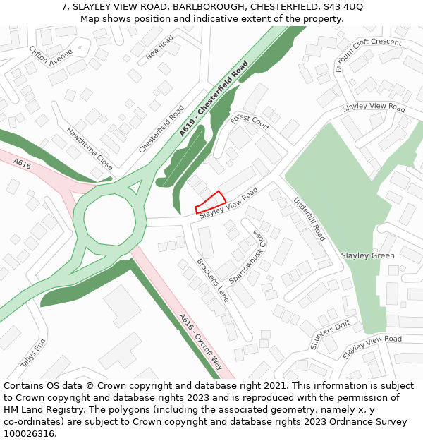 7, SLAYLEY VIEW ROAD, BARLBOROUGH, CHESTERFIELD, S43 4UQ: Location map and indicative extent of plot