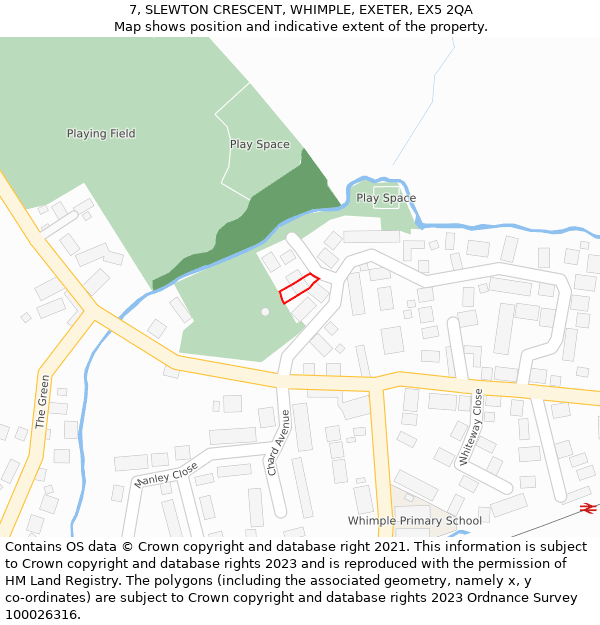 7, SLEWTON CRESCENT, WHIMPLE, EXETER, EX5 2QA: Location map and indicative extent of plot