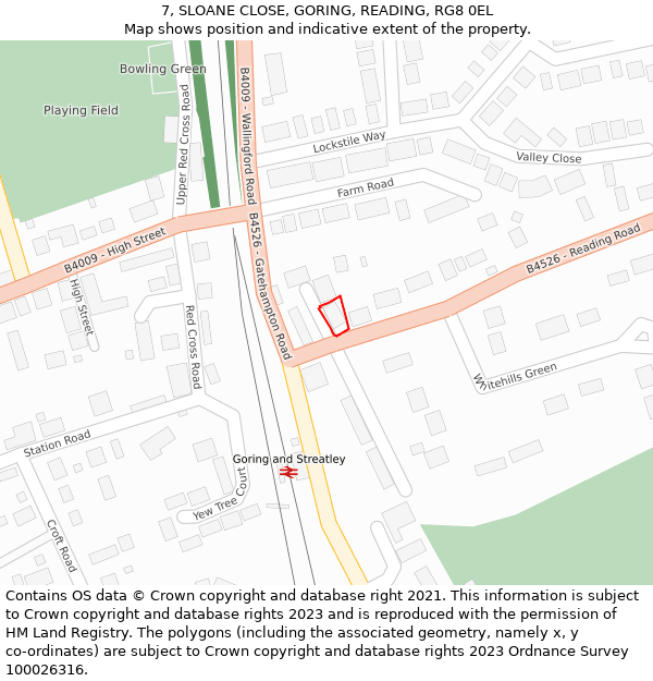 7, SLOANE CLOSE, GORING, READING, RG8 0EL: Location map and indicative extent of plot