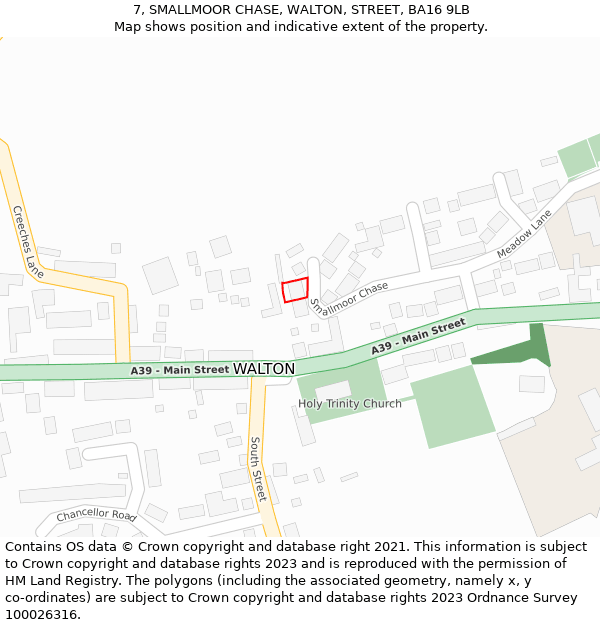 7, SMALLMOOR CHASE, WALTON, STREET, BA16 9LB: Location map and indicative extent of plot