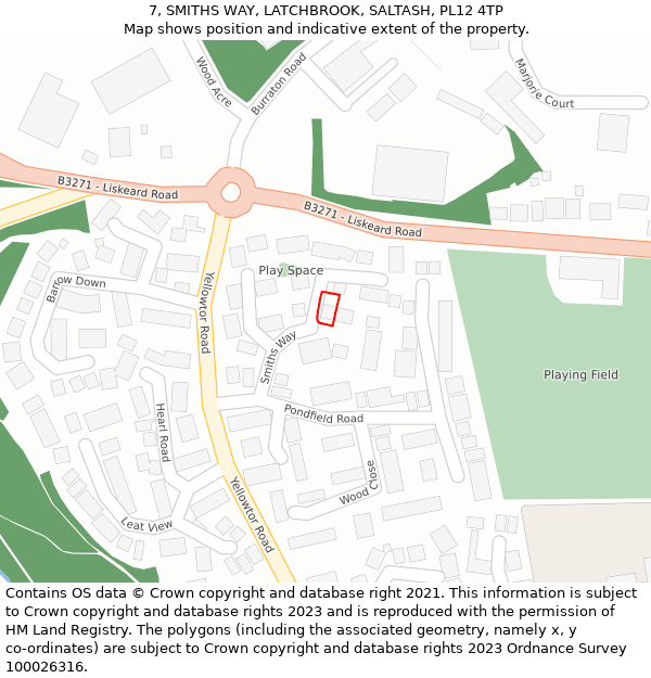 7, SMITHS WAY, LATCHBROOK, SALTASH, PL12 4TP: Location map and indicative extent of plot