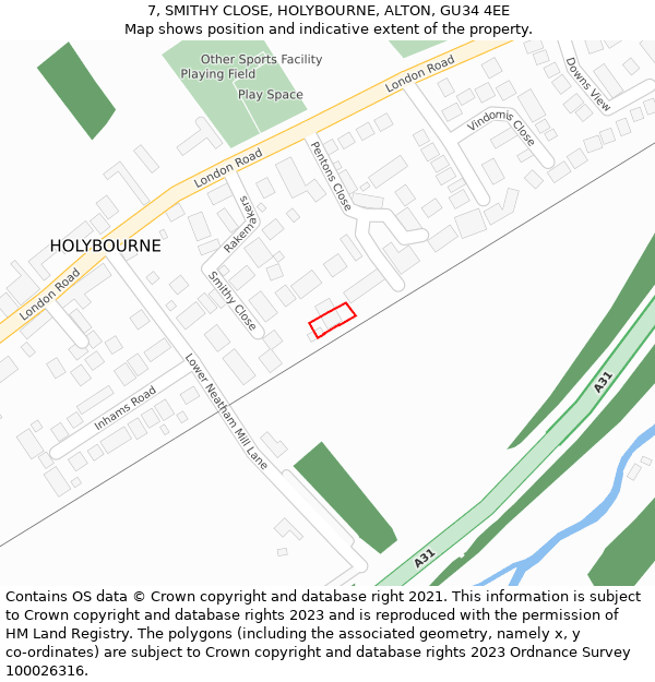 7, SMITHY CLOSE, HOLYBOURNE, ALTON, GU34 4EE: Location map and indicative extent of plot