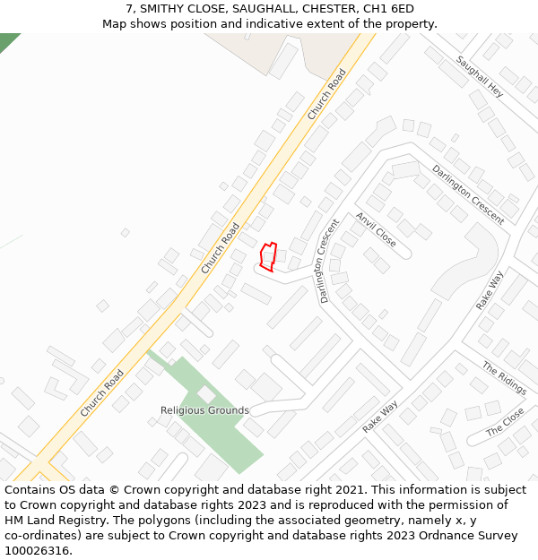 7, SMITHY CLOSE, SAUGHALL, CHESTER, CH1 6ED: Location map and indicative extent of plot