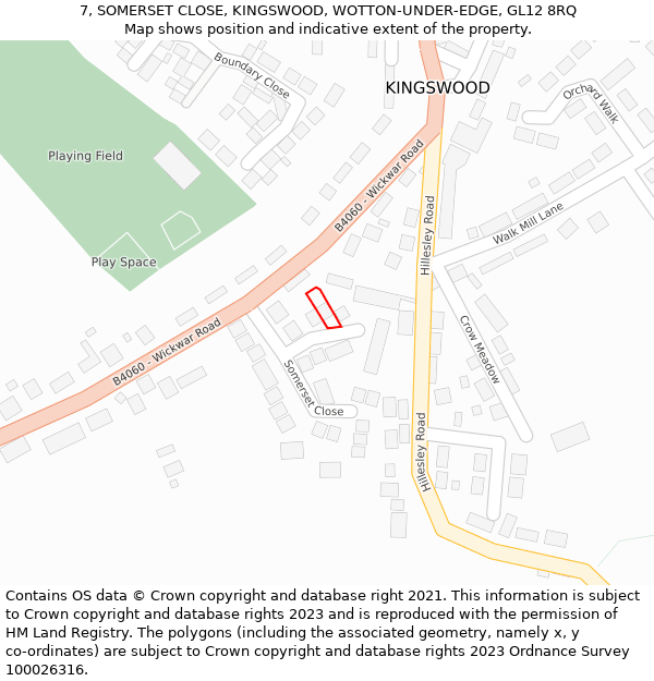 7, SOMERSET CLOSE, KINGSWOOD, WOTTON-UNDER-EDGE, GL12 8RQ: Location map and indicative extent of plot