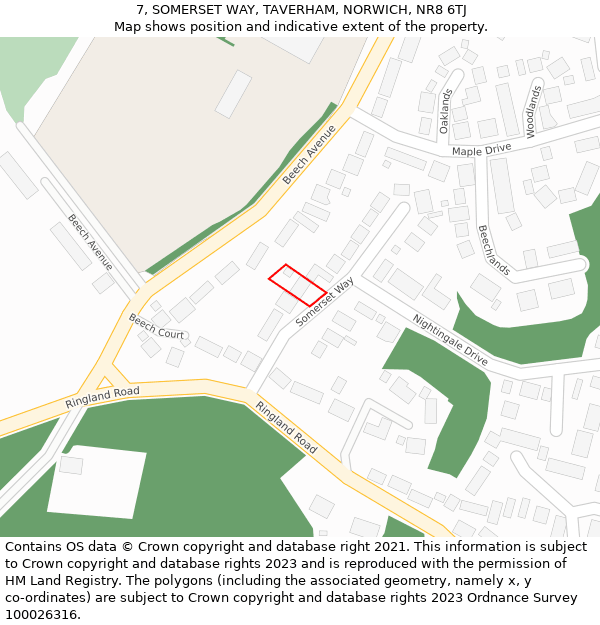 7, SOMERSET WAY, TAVERHAM, NORWICH, NR8 6TJ: Location map and indicative extent of plot