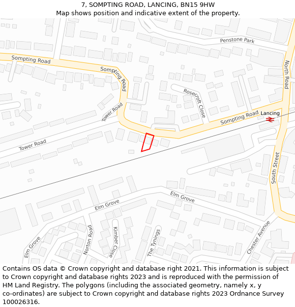 7, SOMPTING ROAD, LANCING, BN15 9HW: Location map and indicative extent of plot