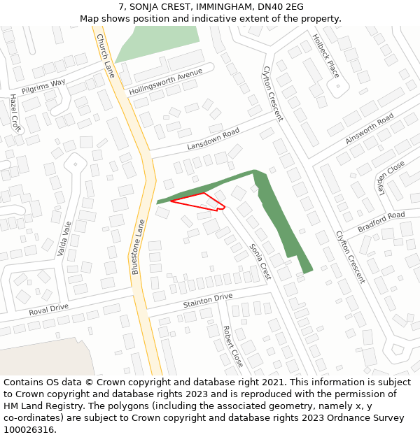 7, SONJA CREST, IMMINGHAM, DN40 2EG: Location map and indicative extent of plot