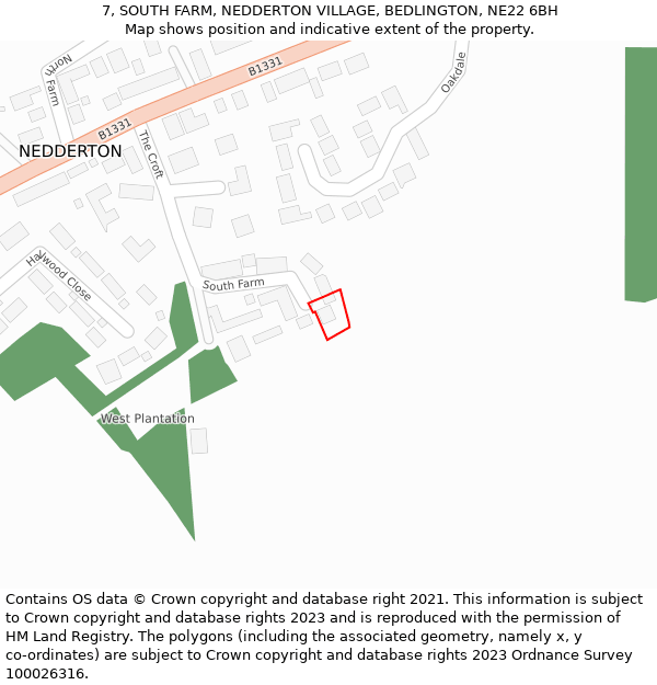 7, SOUTH FARM, NEDDERTON VILLAGE, BEDLINGTON, NE22 6BH: Location map and indicative extent of plot