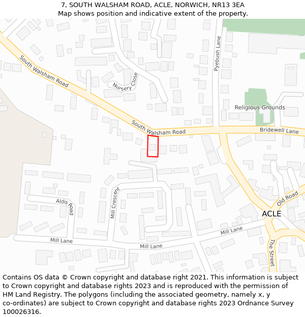 7, SOUTH WALSHAM ROAD, ACLE, NORWICH, NR13 3EA: Location map and indicative extent of plot