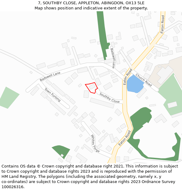 7, SOUTHBY CLOSE, APPLETON, ABINGDON, OX13 5LE: Location map and indicative extent of plot