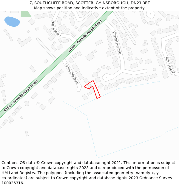 7, SOUTHCLIFFE ROAD, SCOTTER, GAINSBOROUGH, DN21 3RT: Location map and indicative extent of plot