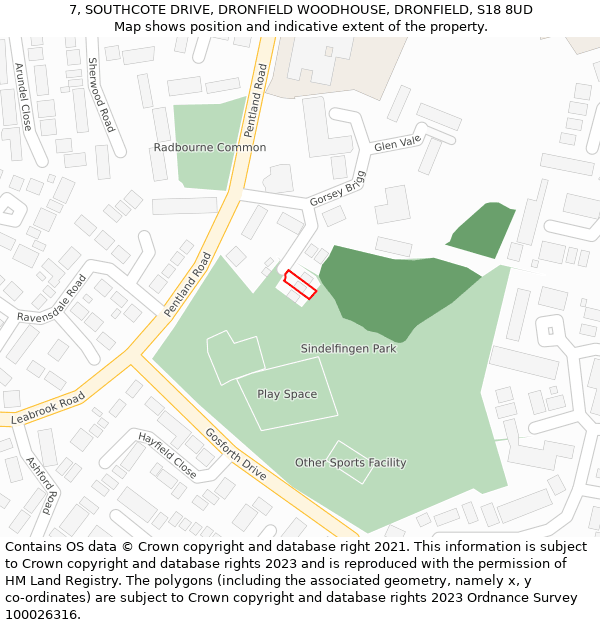 7, SOUTHCOTE DRIVE, DRONFIELD WOODHOUSE, DRONFIELD, S18 8UD: Location map and indicative extent of plot