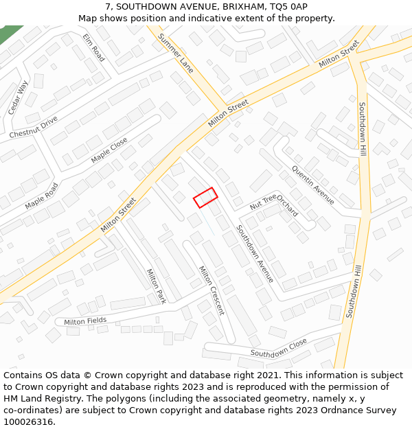 7, SOUTHDOWN AVENUE, BRIXHAM, TQ5 0AP: Location map and indicative extent of plot