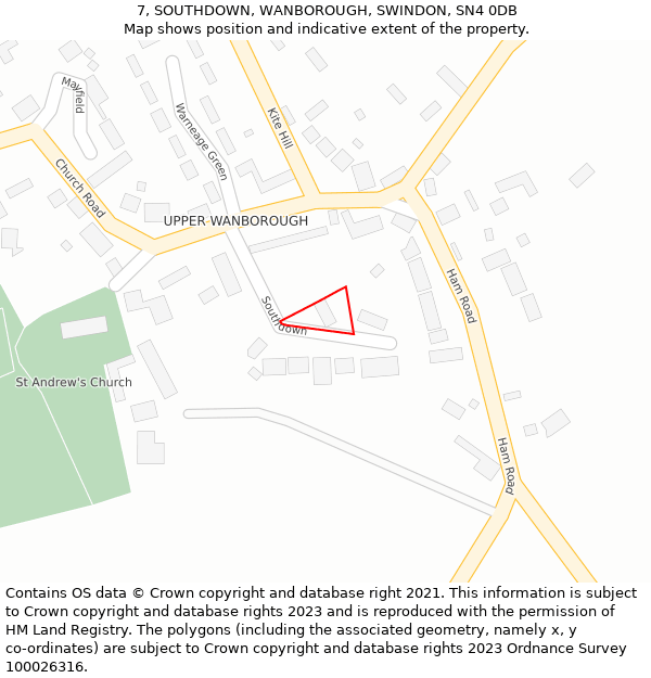 7, SOUTHDOWN, WANBOROUGH, SWINDON, SN4 0DB: Location map and indicative extent of plot