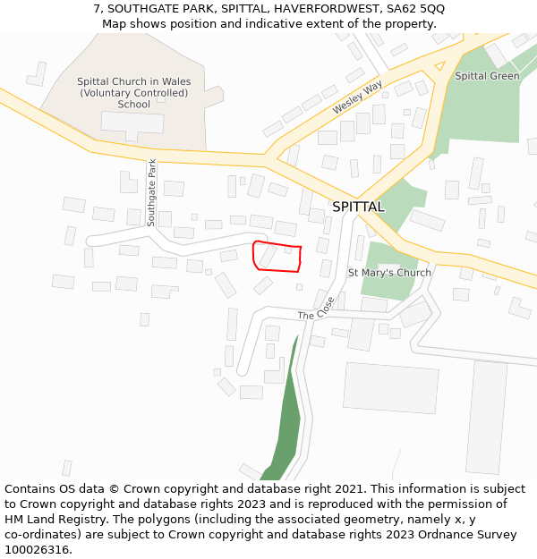 7, SOUTHGATE PARK, SPITTAL, HAVERFORDWEST, SA62 5QQ: Location map and indicative extent of plot