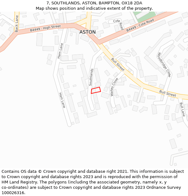 7, SOUTHLANDS, ASTON, BAMPTON, OX18 2DA: Location map and indicative extent of plot