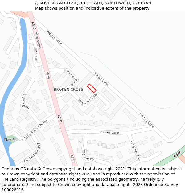 7, SOVEREIGN CLOSE, RUDHEATH, NORTHWICH, CW9 7XN: Location map and indicative extent of plot