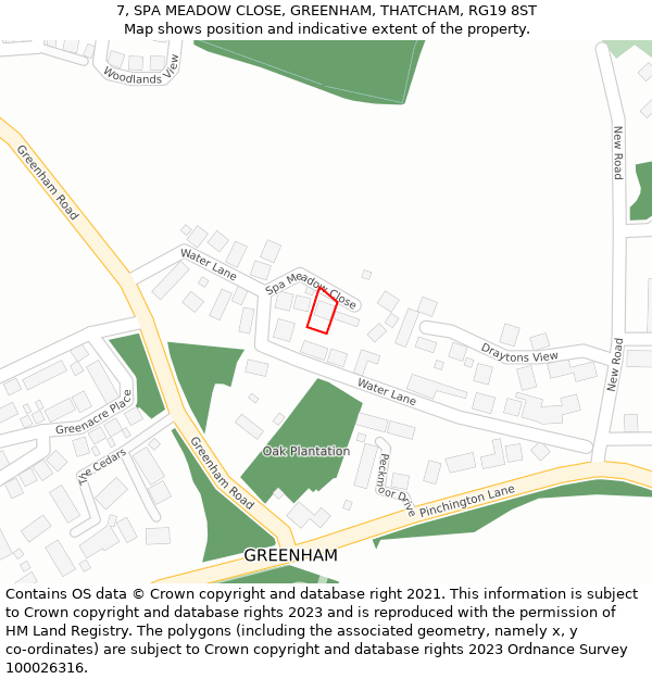 7, SPA MEADOW CLOSE, GREENHAM, THATCHAM, RG19 8ST: Location map and indicative extent of plot