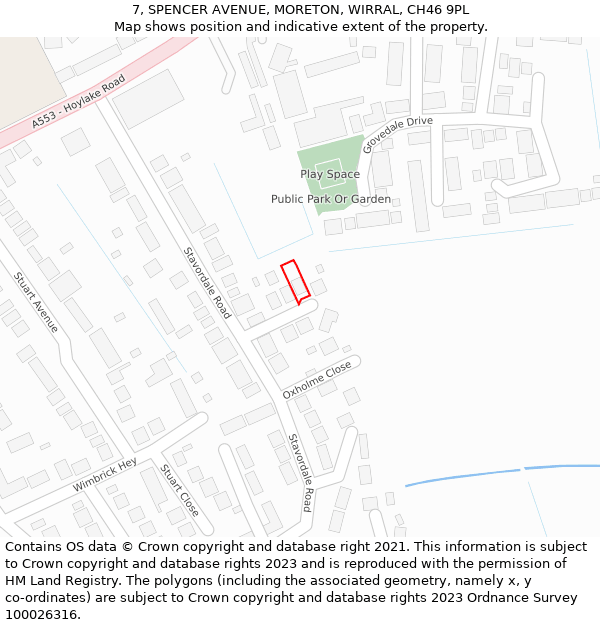 7, SPENCER AVENUE, MORETON, WIRRAL, CH46 9PL: Location map and indicative extent of plot