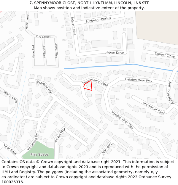 7, SPENNYMOOR CLOSE, NORTH HYKEHAM, LINCOLN, LN6 9TE: Location map and indicative extent of plot