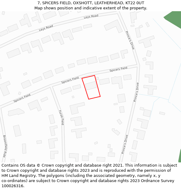 7, SPICERS FIELD, OXSHOTT, LEATHERHEAD, KT22 0UT: Location map and indicative extent of plot