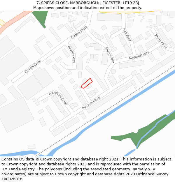 7, SPIERS CLOSE, NARBOROUGH, LEICESTER, LE19 2RJ: Location map and indicative extent of plot