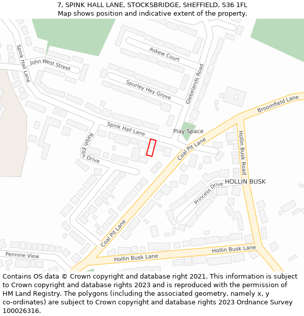 7, SPINK HALL LANE, STOCKSBRIDGE, SHEFFIELD, S36 1FL: Location map and indicative extent of plot