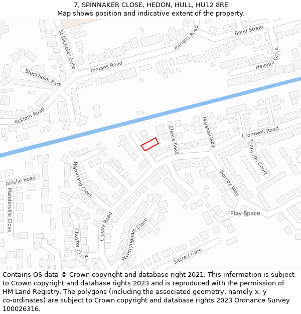 7, SPINNAKER CLOSE, HEDON, HULL, HU12 8RE: Location map and indicative extent of plot