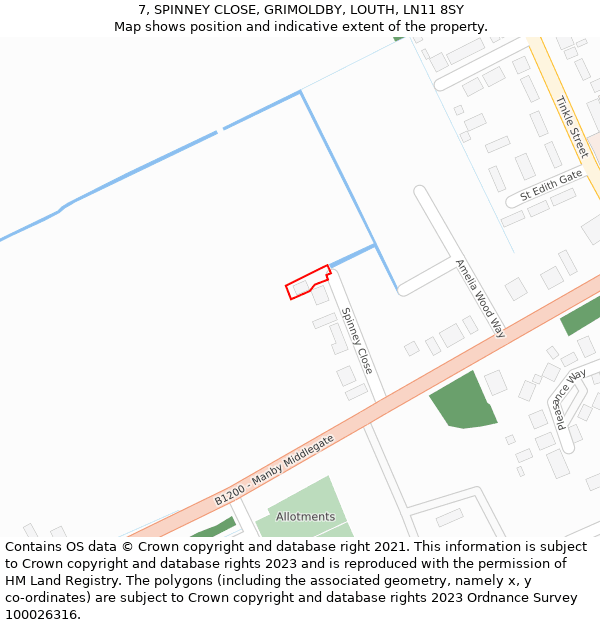 7, SPINNEY CLOSE, GRIMOLDBY, LOUTH, LN11 8SY: Location map and indicative extent of plot