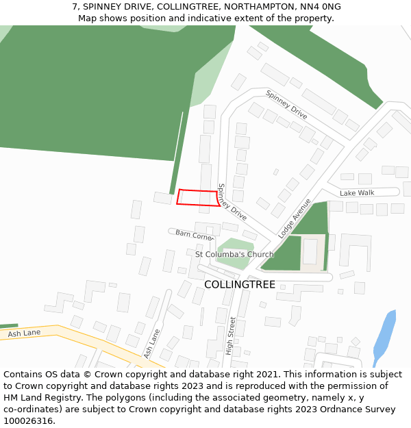 7, SPINNEY DRIVE, COLLINGTREE, NORTHAMPTON, NN4 0NG: Location map and indicative extent of plot