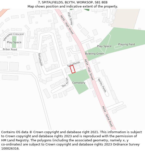 7, SPITALFIELDS, BLYTH, WORKSOP, S81 8EB: Location map and indicative extent of plot