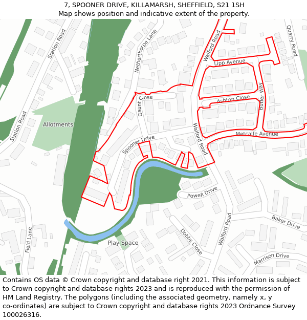 7, SPOONER DRIVE, KILLAMARSH, SHEFFIELD, S21 1SH: Location map and indicative extent of plot