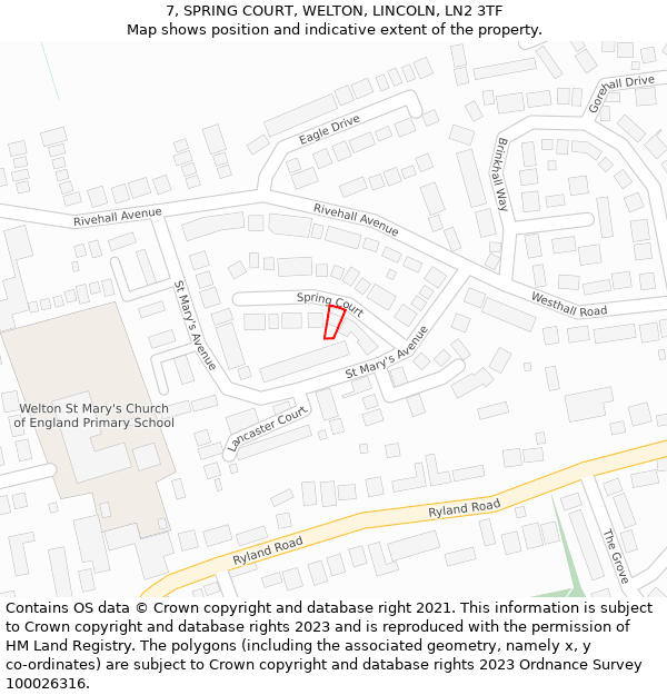 7, SPRING COURT, WELTON, LINCOLN, LN2 3TF: Location map and indicative extent of plot