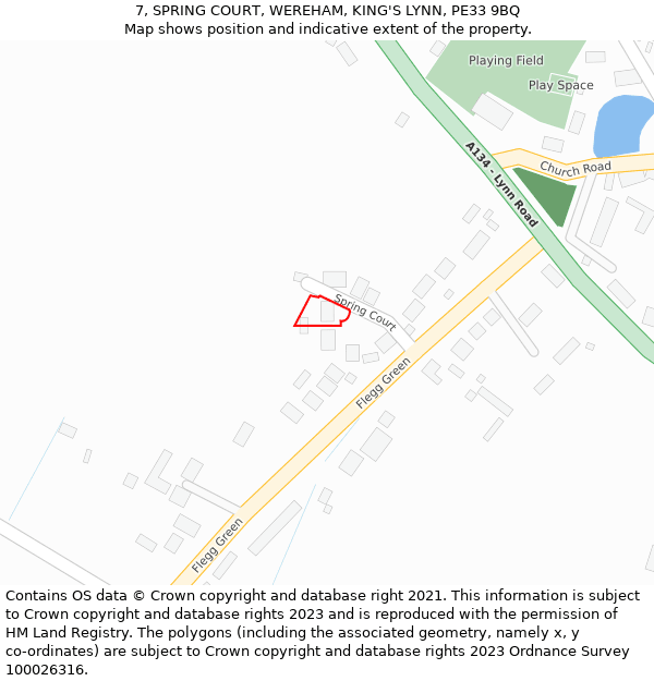 7, SPRING COURT, WEREHAM, KING'S LYNN, PE33 9BQ: Location map and indicative extent of plot