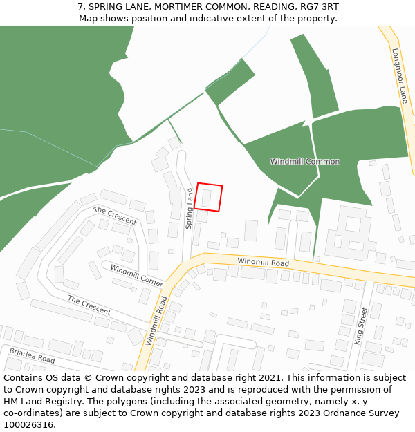 7, SPRING LANE, MORTIMER COMMON, READING, RG7 3RT: Location map and indicative extent of plot