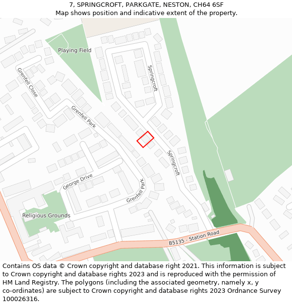 7, SPRINGCROFT, PARKGATE, NESTON, CH64 6SF: Location map and indicative extent of plot