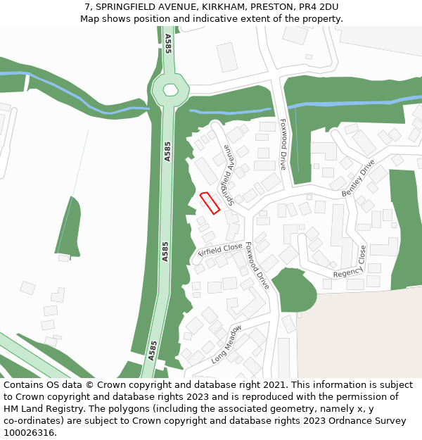 7, SPRINGFIELD AVENUE, KIRKHAM, PRESTON, PR4 2DU: Location map and indicative extent of plot