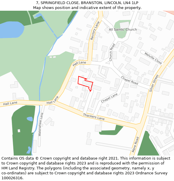 7, SPRINGFIELD CLOSE, BRANSTON, LINCOLN, LN4 1LP: Location map and indicative extent of plot