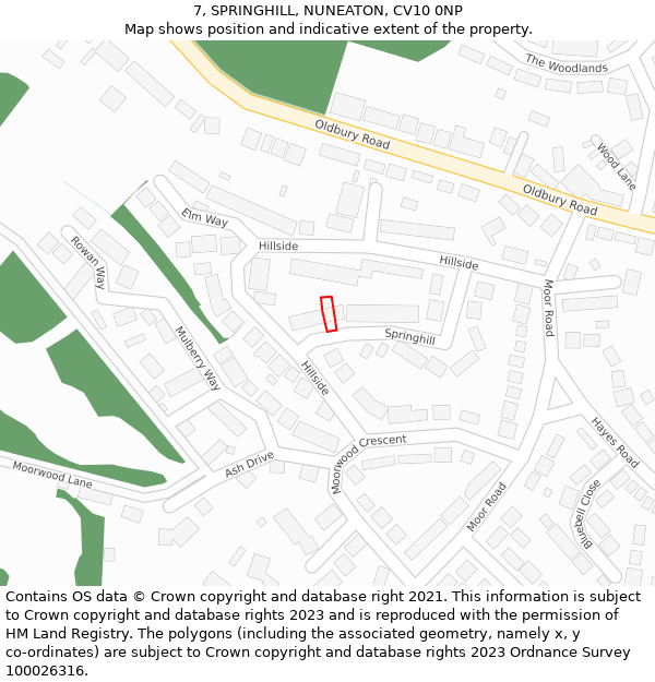 7, SPRINGHILL, NUNEATON, CV10 0NP: Location map and indicative extent of plot