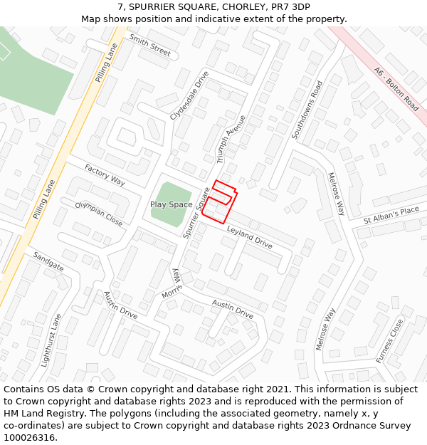 7, SPURRIER SQUARE, CHORLEY, PR7 3DP: Location map and indicative extent of plot