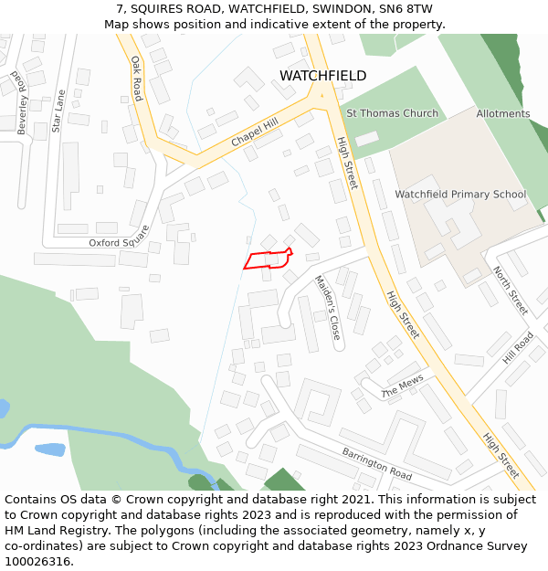 7, SQUIRES ROAD, WATCHFIELD, SWINDON, SN6 8TW: Location map and indicative extent of plot