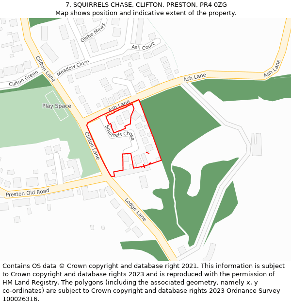 7, SQUIRRELS CHASE, CLIFTON, PRESTON, PR4 0ZG: Location map and indicative extent of plot