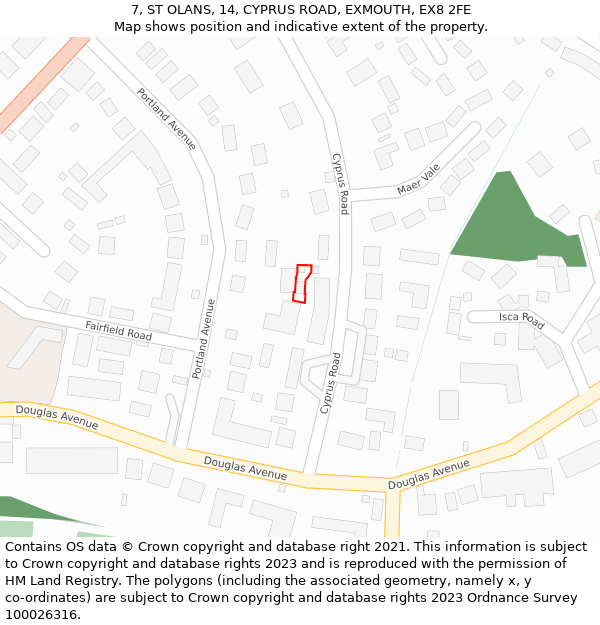 7, ST OLANS, 14, CYPRUS ROAD, EXMOUTH, EX8 2FE: Location map and indicative extent of plot