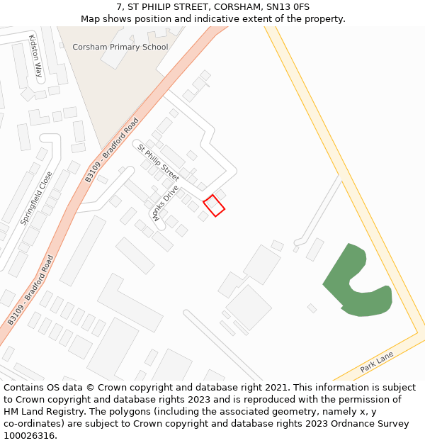 7, ST PHILIP STREET, CORSHAM, SN13 0FS: Location map and indicative extent of plot