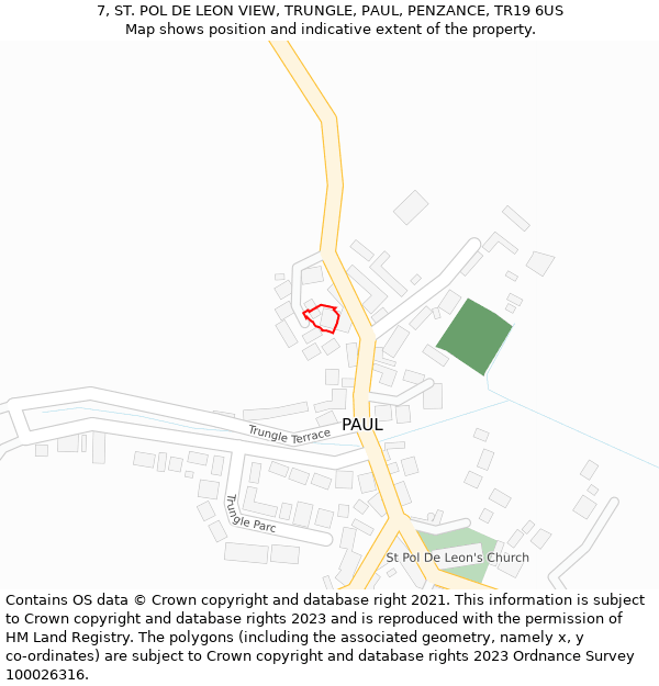 7, ST. POL DE LEON VIEW, TRUNGLE, PAUL, PENZANCE, TR19 6US: Location map and indicative extent of plot