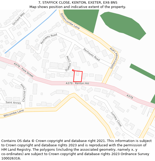 7, STAFFICK CLOSE, KENTON, EXETER, EX6 8NS: Location map and indicative extent of plot