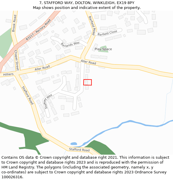 7, STAFFORD WAY, DOLTON, WINKLEIGH, EX19 8PY: Location map and indicative extent of plot