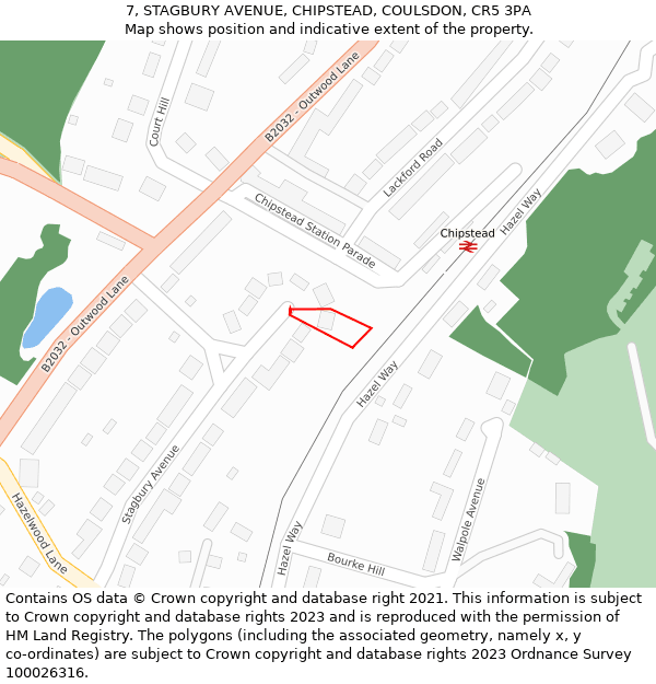 7, STAGBURY AVENUE, CHIPSTEAD, COULSDON, CR5 3PA: Location map and indicative extent of plot